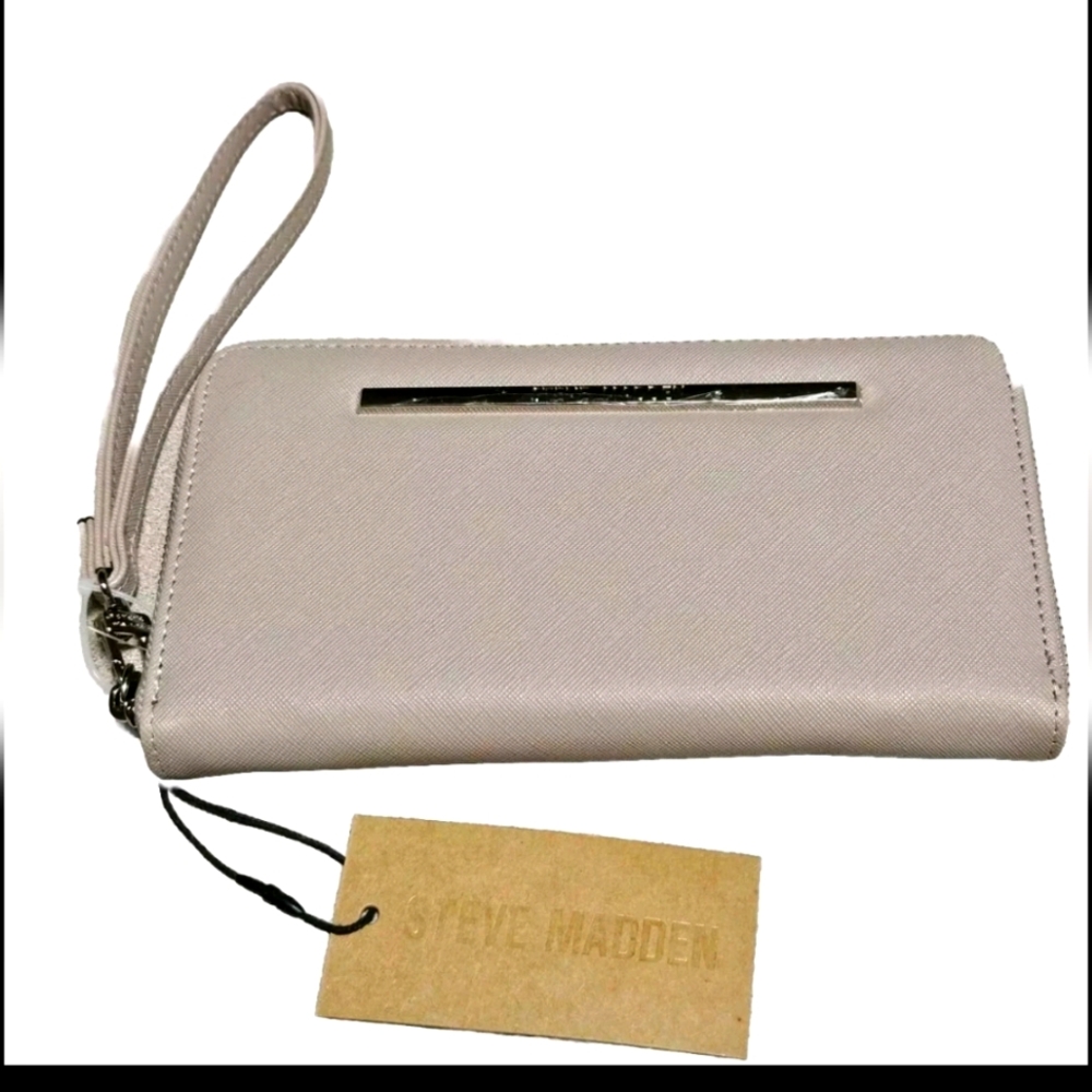 Steve Madden Womens Bzip Web Wristlet Clutch Wallet Mauve Blush Pink 8×4.5 NWT